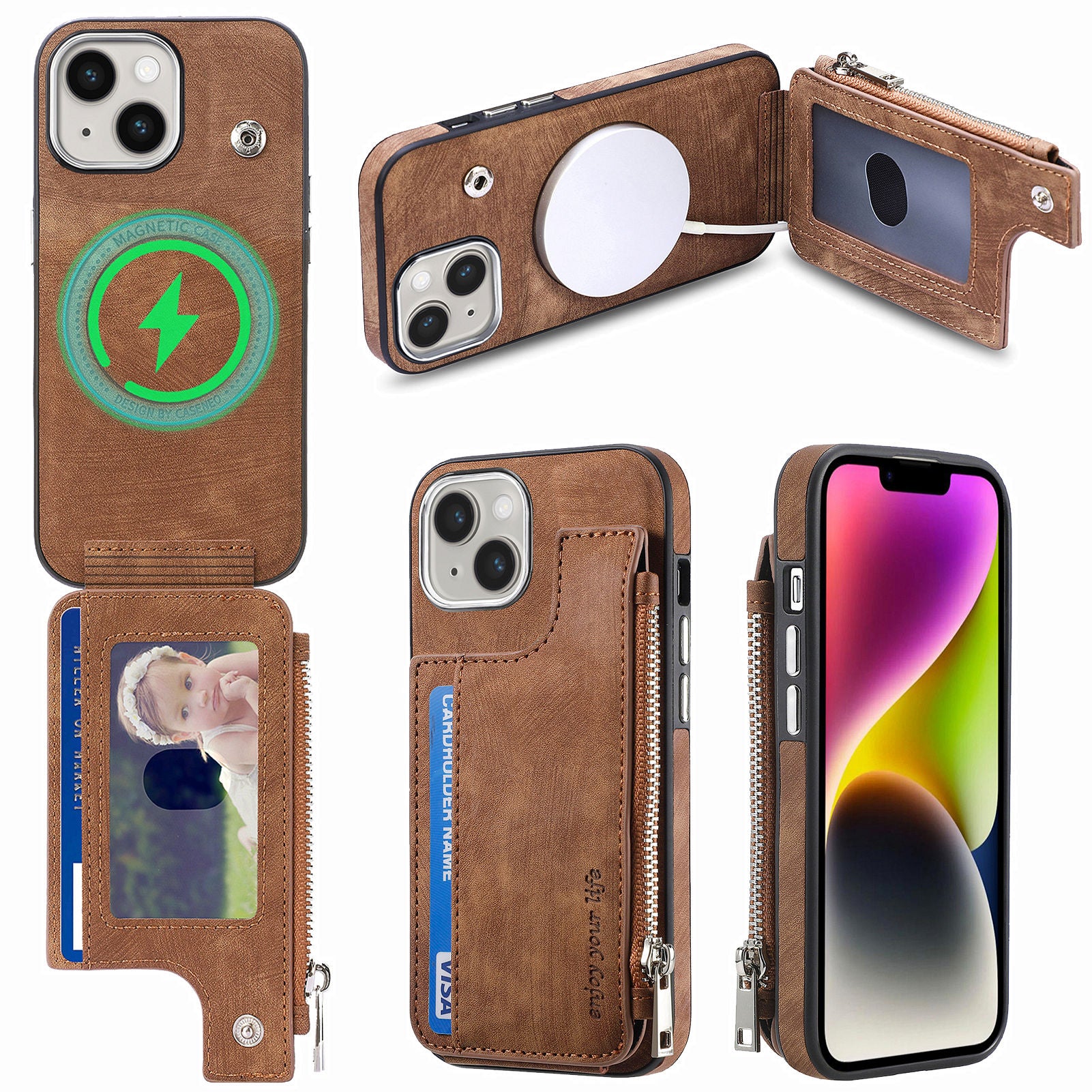 Anti-Drop Magnetic Case for iPhone 14 Plus PU Leather TPU Phone Case Shockproof Phone Cover with Wallet Kickstand Anti-Drop Magnetic Case for iPhone 14 Plus PU Leather TPU Phone Case Shockproof Phone Cover with Wallet Kickstand